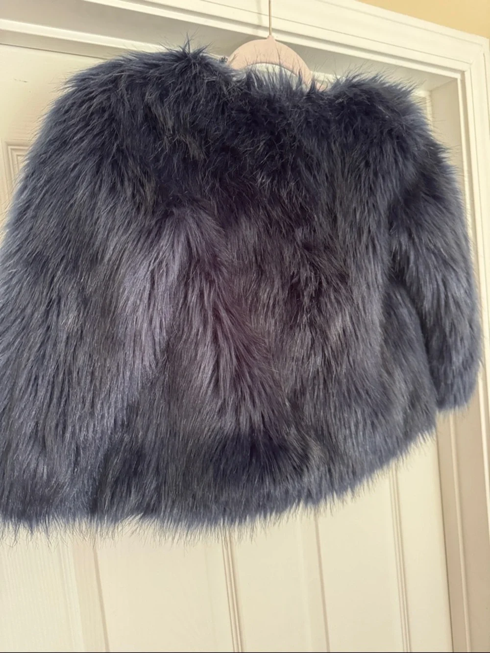 Bakers Black Faux Fur Cape with Floral Lining / Royal Blue - Picture 8 of 9